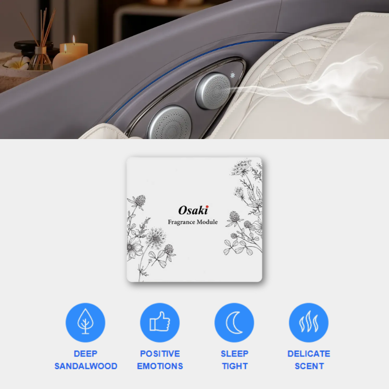 The Osaki Flagship Duo includes an aromatherapy feature, allowing you to enjoy soothing scents through refillable aroma capsules, enhancing relaxation and creating a calming atmosphere during your massage experience.