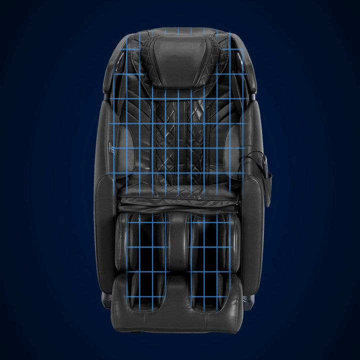 The Infinity Riage 4D Massage Chair utilizes Truefit™ Body Scanning technology to accurately map the user's body shape and size, ensuring a personalized massage experience that targets specific areas for maximum relief.