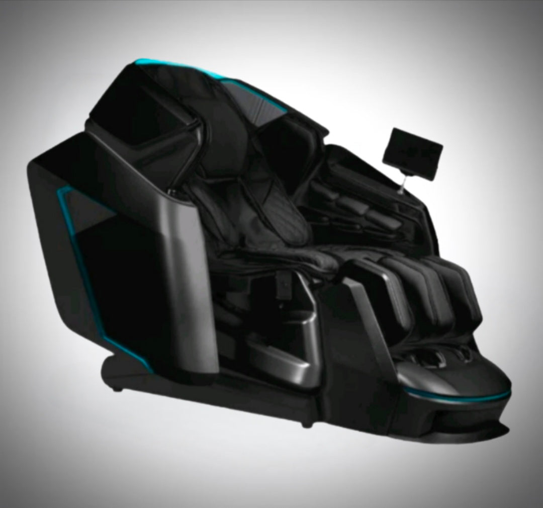 Osaki Grand Duo 4D+4D massage chair in black upholstery.