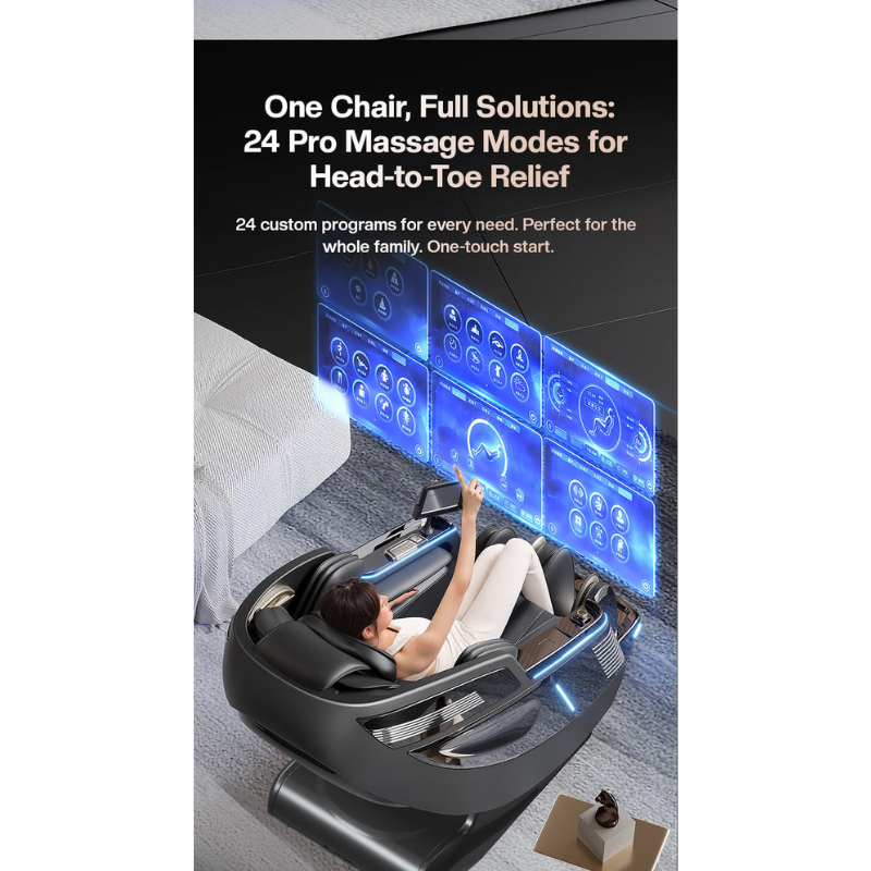 Massage chair control panel with multiple automatic programs for full body massage modes.