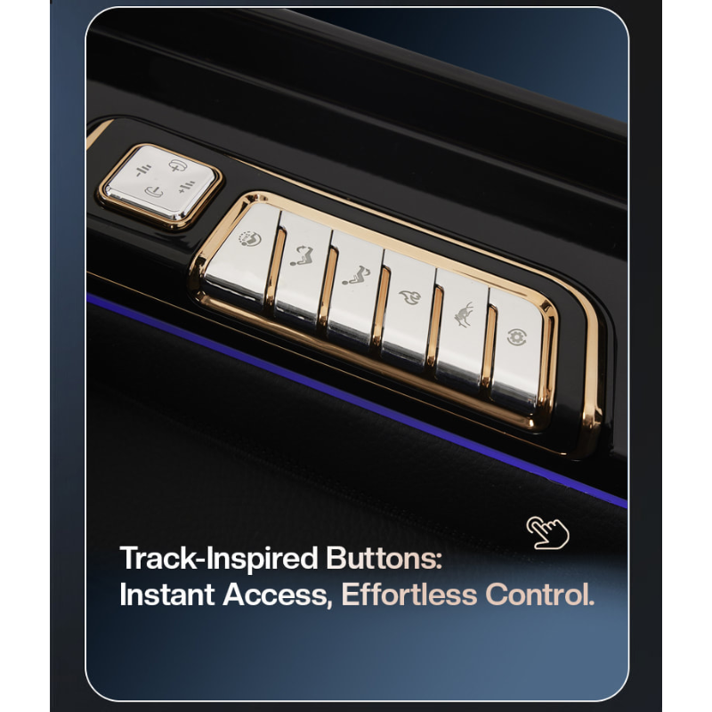 Massage chair armrest shortcut controls for quick adjustment of massage settings.