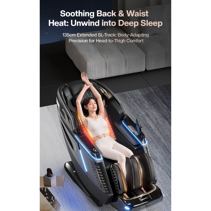 Massage chair heating system with carbon fiber heat on back and waist for muscle relaxation.