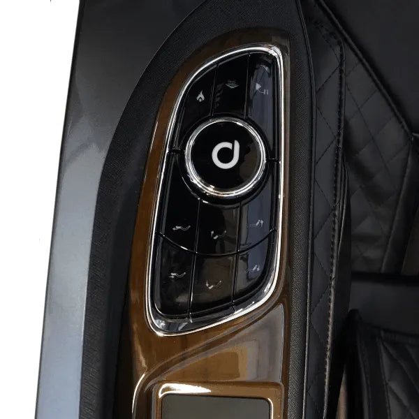 Daiwa Supreme Hybrid X black massage chair quick access control panel on the armrest.