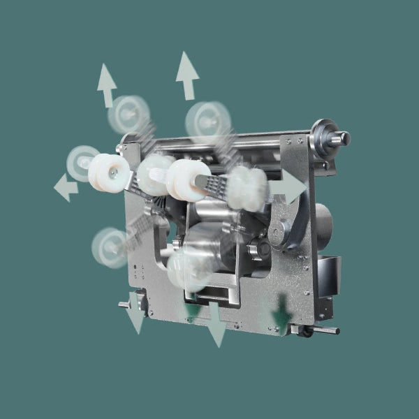 Close-up of the Daiwa Supreme Hybrid X 4D massage roller mechanism in action.