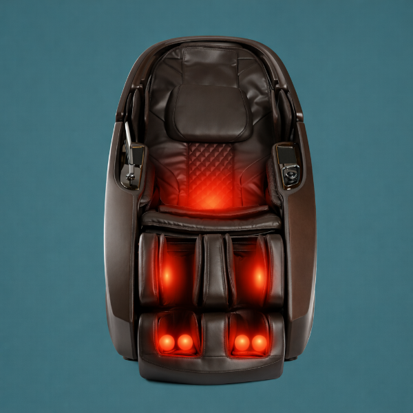 Daiwa Supreme Hybrid X Massage chair therapeutic heat glowing in lumbar, knees, and feet