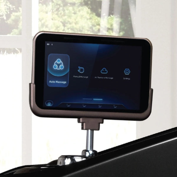 Daiwa Supreme Hybrid X massage chair touchscreen tablet displaying user-friendly controls and customizable massage programs.