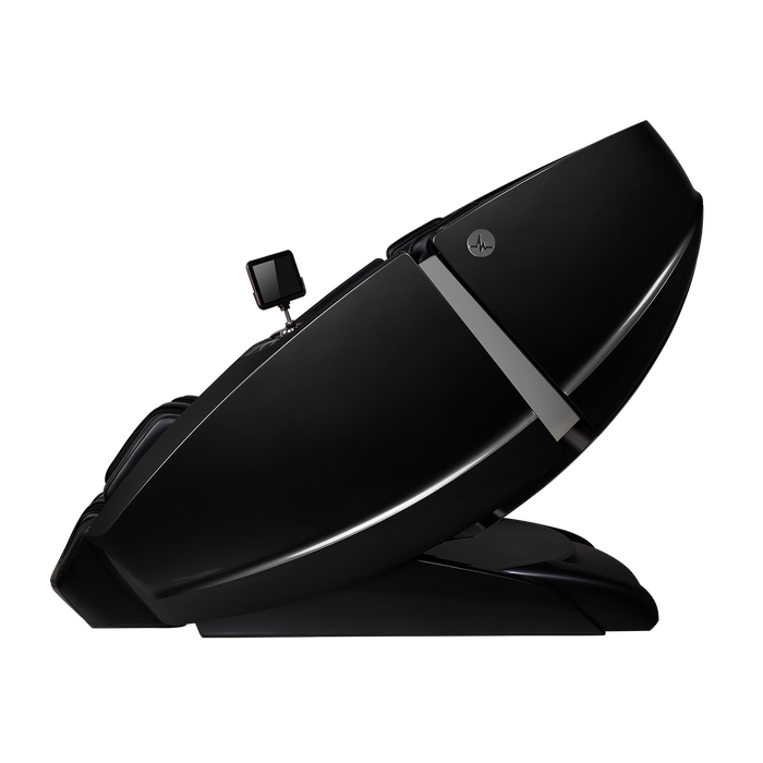 Clean side profile of the black Daiwa Supreme Hybrid X in its upright position, emphasizing its modern aesthetic and space-saving design.