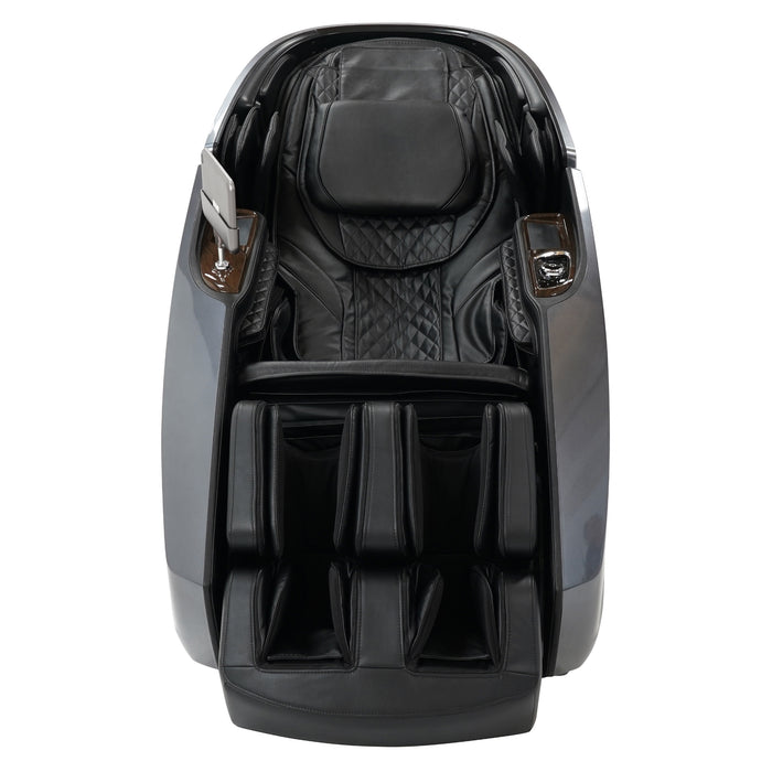 Daiwa Supreme Hybrid X 4D massage chair in Black, shown from a front-angled perspective highlighting the Saffiano leather finish.
