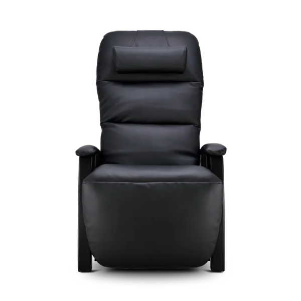 The Svago Lite 2 zero gravity recliner has all of the benefits of zero gravity, with a synthetic hyde, heat, lumbar vibration massage, and a hand-carved wood base.