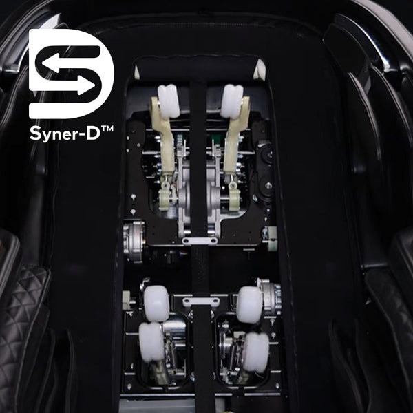 Kyota Nokori massage chair dual back mechanism providing simultaneous upper and lower back massage.