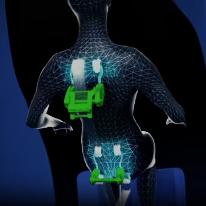 Close-up view of massage chair rollers moving along the back track to provide deep tissue massage.