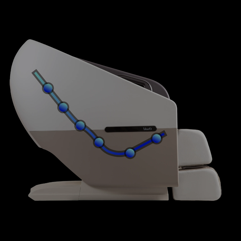 The Osaki Flagship massage chair features an L-Track system made from laser-crafted steel, providing smooth and comprehensive coverage from the neck and shoulders down to the hamstrings.