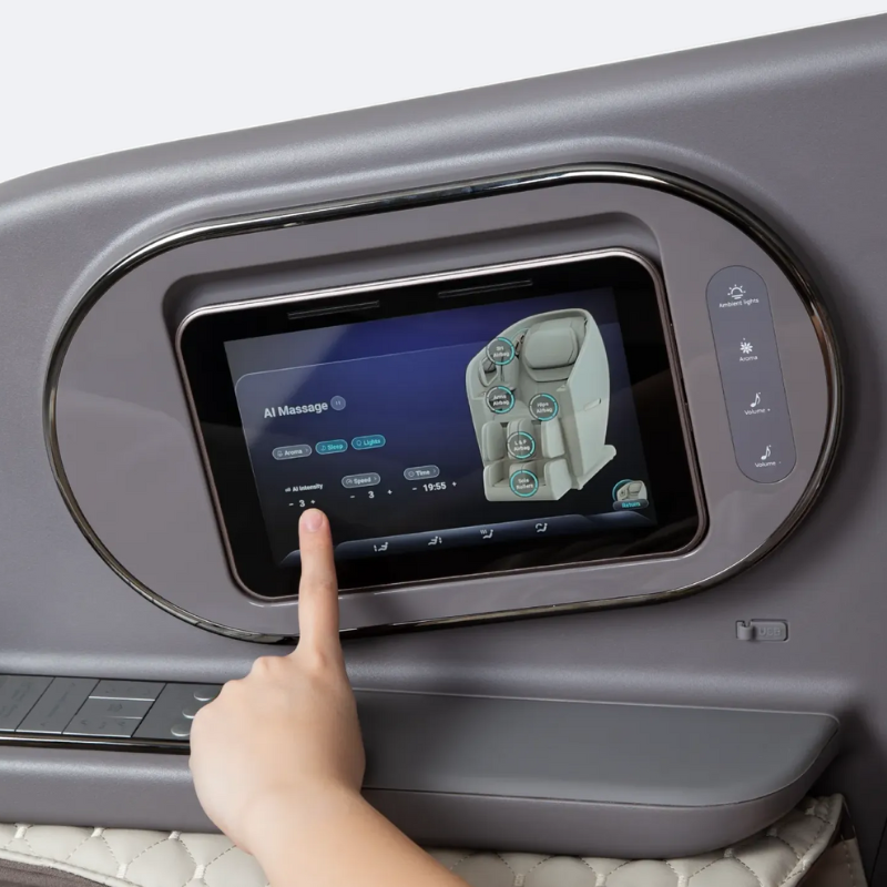 The Osaki Flagship Duo features an intuitive touchscreen controller, allowing users to easily navigate and customize their massage settings with a simple tap for a seamless and user-friendly experience.