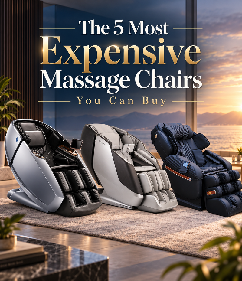 Luxury Daiwa, Infinity, and Luraco models featured in The 5 Most Expensive Massage Chairs You Can Buy.