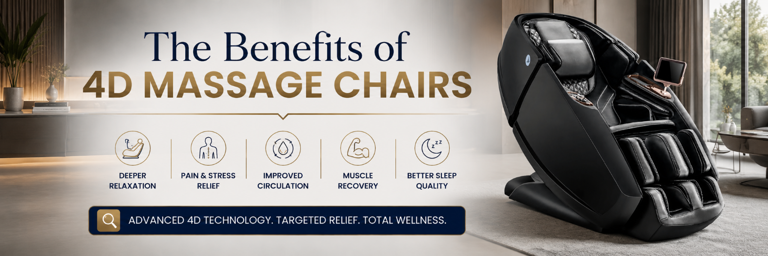 The Benefits of 4D Massage Chairs featuring the Daiwa Supreme Hybrid X with advanced 4D massage technology, deep muscle relief, improved circulation, and personalized wellness.