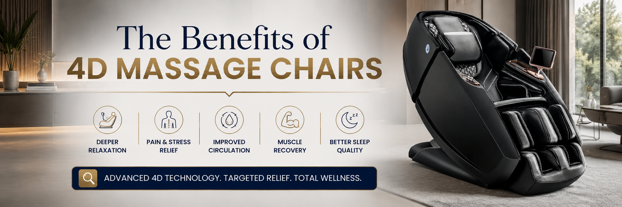 The Benefits of 4D Massage Chairs featuring the Daiwa Supreme Hybrid X with advanced 4D massage technology, deep muscle relief, improved circulation, and personalized wellness.