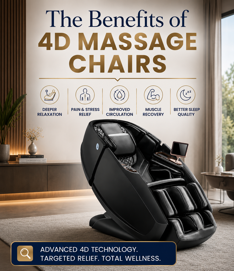 The Benefits of 4D Massage Chairs showcasing the Daiwa Supreme Hybrid X with advanced 4D massage technology for pain relief, muscle recovery, and full-body relaxation.