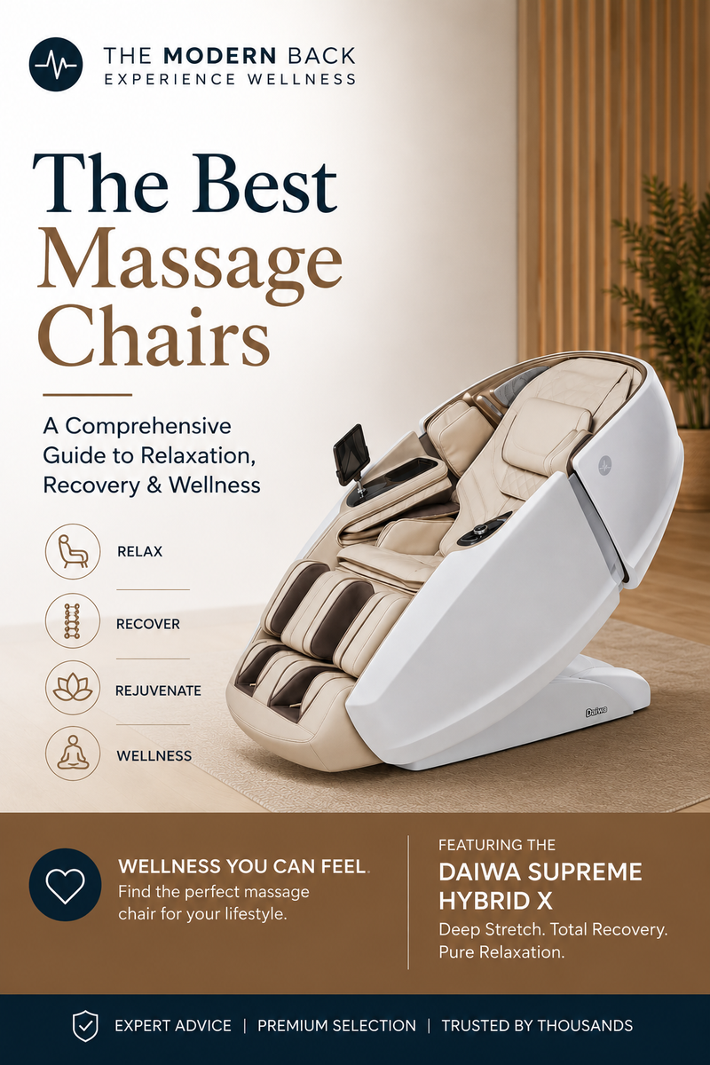 Mobile banner featuring the Daiwa Supreme Hybrid X massage chair for relaxation, recovery, and home wellness.