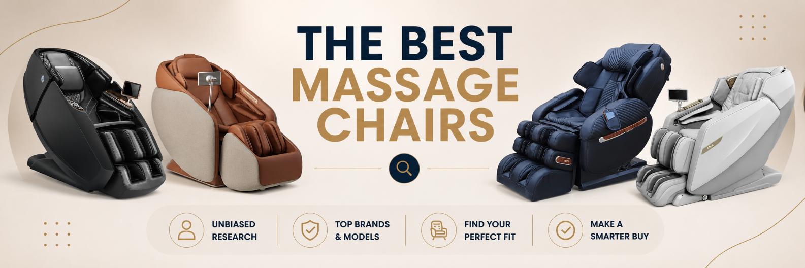 Best massage chairs banner featuring the Ceragem Pause M10, Kahuna Dios Flexa, Luraco i9 Medical, and Daiwa Supreme Hybrid X in a modern minimalist design with expert buying guidance.