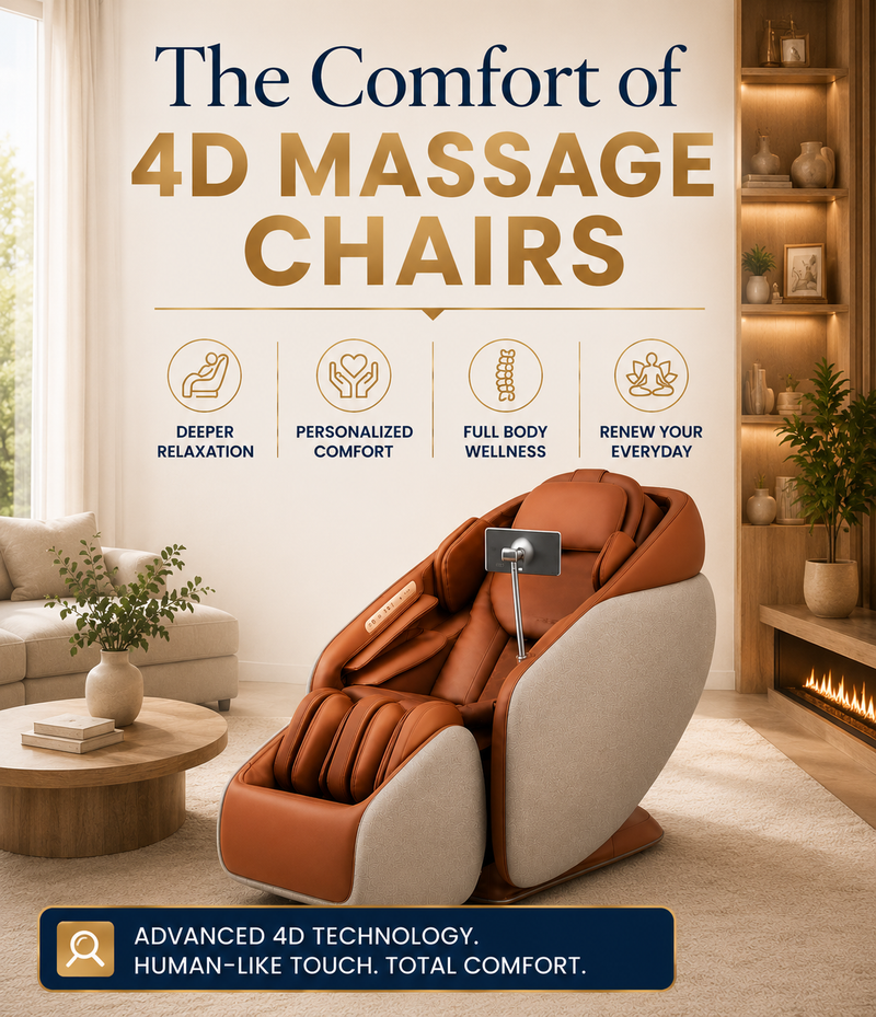 The Comfort of 4D Massage Chairs showcasing the Ceragem Pause M10 with advanced 4D massage technology for personalized relaxation, deep muscle relief, and full-body wellness.