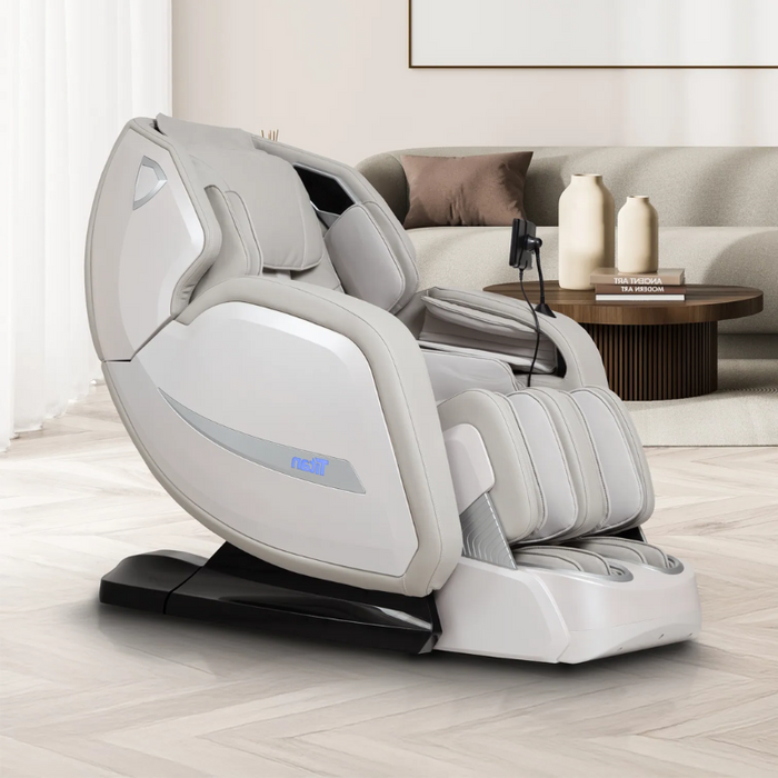 The Titan 4D Advent Massage Chair seamlessly integrates into a modern living room, offering both luxurious comfort and contemporary design. 