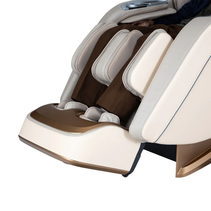 Close-up view of the auto extendable leg rest on the Titan TP-Ronin 4D Massage Chair, highlighting its adjustable design for customized comfort during massage sessions.