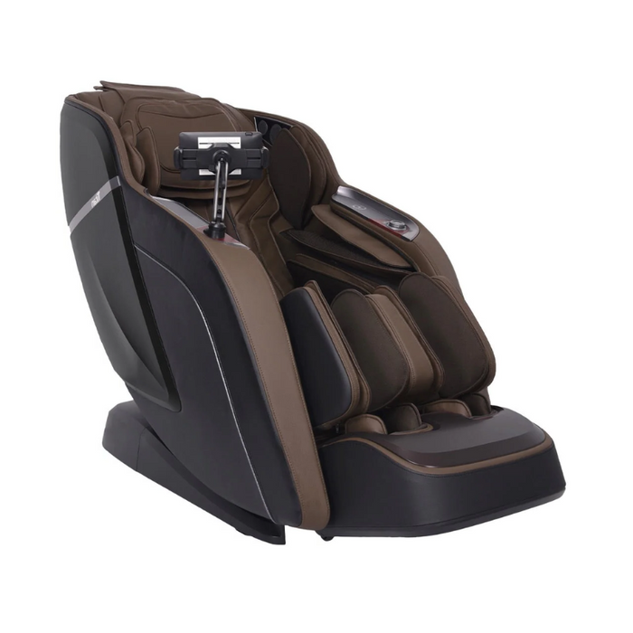 Titan TP-Ronin 4D Massage Chair in brown, showcasing its elegant design, comfortable seating, and advanced massage features, set in a stylish interior environment.