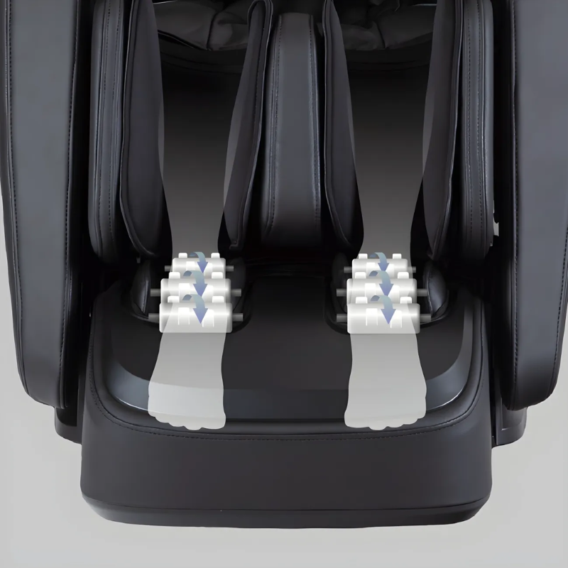 The Titan Ronin 4D Massage Chair features specialized foot rollers that deliver an invigorating massage experience, targeting pressure points to alleviate foot fatigue and enhance relaxation. Designed to mimic professional reflexology techniques, these rollers promote better circulation and provide a deeply satisfying massage tailored to your needs.