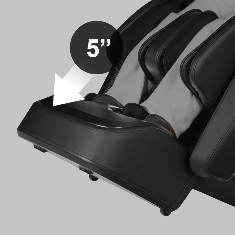 The Titan Ronin 4D Massage Chair is equipped with a spring-loaded extendable footrest that adjusts seamlessly to accommodate different leg lengths, ensuring a personalized fit for every user. This feature not only enhances comfort during massages but also provides crucial support, allowing for a more relaxing and effective massage experience. 