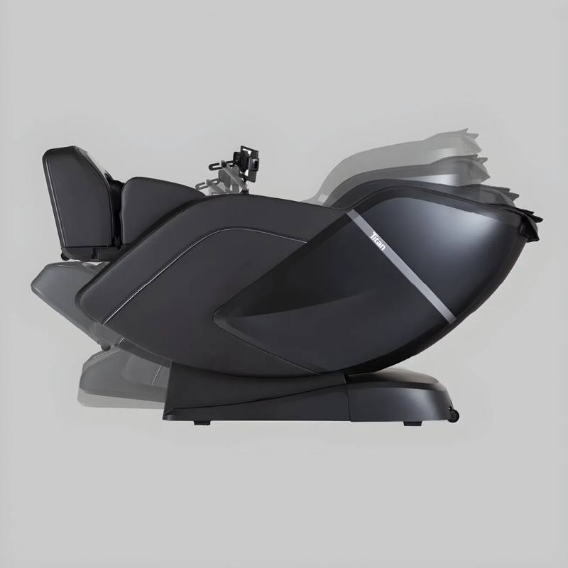 The Titan Ronin 4D Massage Chair features Zero Gravity technology, which elevates the legs above the heart to alleviate spinal pressure and promote relaxation. Additionally, its space-saving design allows the chair to recline fully while requiring minimal wall clearance, making it a practical choice for smaller living spaces without compromising on comfort and functionality.