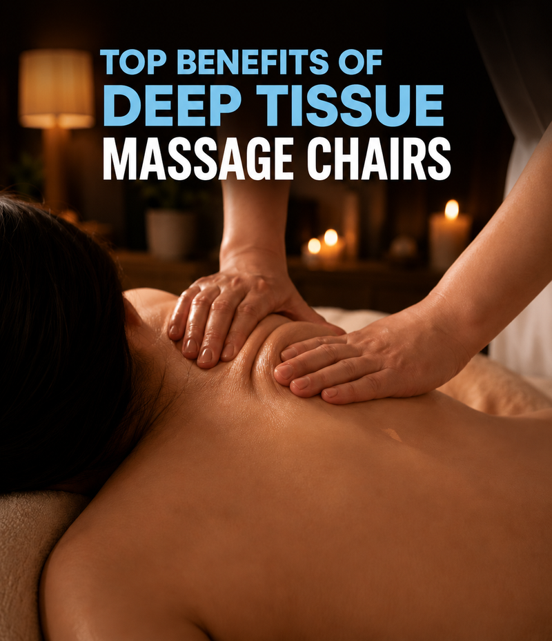 Person enjoying a deep tissue massage chair designed to relieve muscle knots, reduce tightness, improve flexibility, and enhance overall mobility and physical performance.