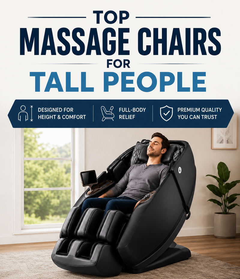 Explore massage chairs designed for tall people with adjustable leg extensions, full-body massage, and ergonomic comfort.