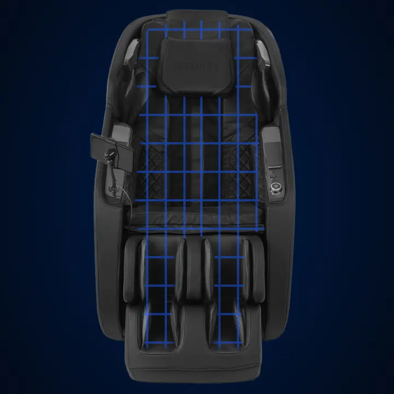 Close-up of the Infinity Solstice Deluxe Massage Chair's TrueFit™ Body Scanning technology, utilizing advanced sensors to analyze the user's body dimensions and posture, ensuring a personalized and precise massage experience tailored to individual needs.