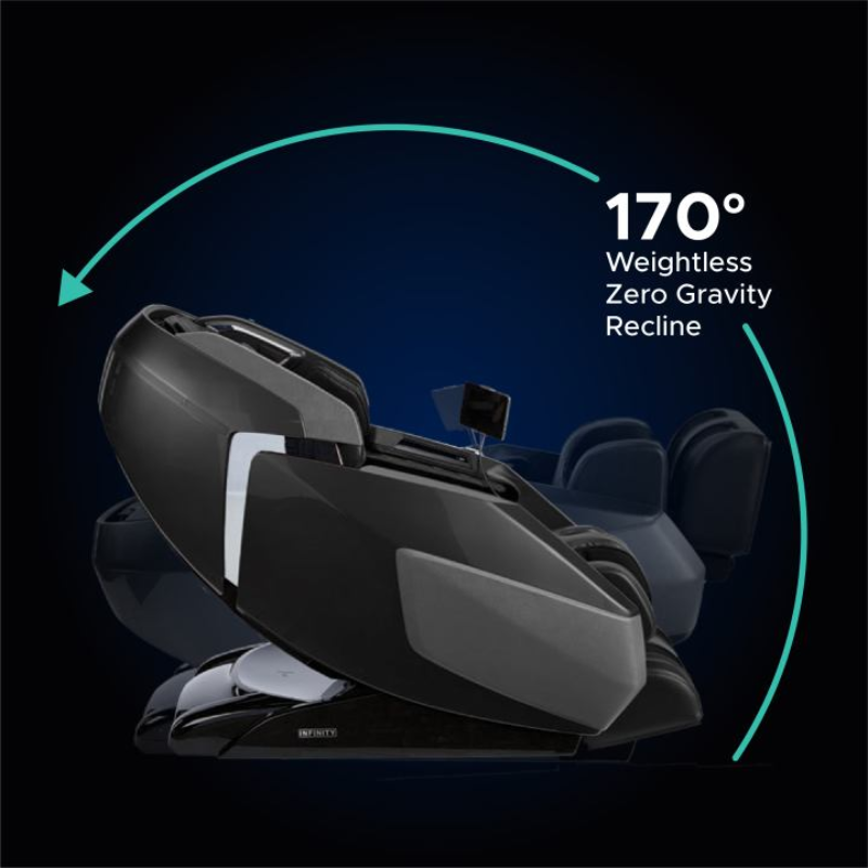 Massage chair reclining close to a wall, demonstrating zero wall space-saving design.