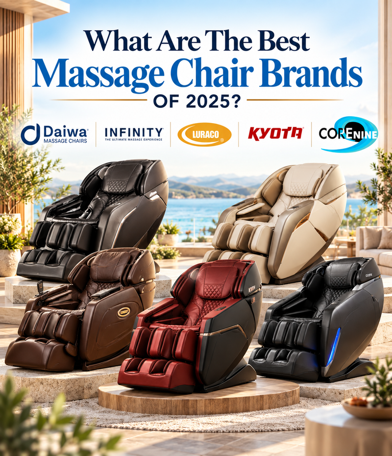 Top massage chair brands of 2025 including Daiwa, Infinity, Luraco, Kyota and COREnine