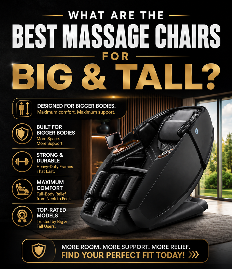 Infographic banner for an article about the best massage chairs for big and tall users.