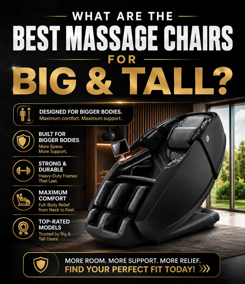 Infographic banner for an article about the best massage chairs for big and tall users.