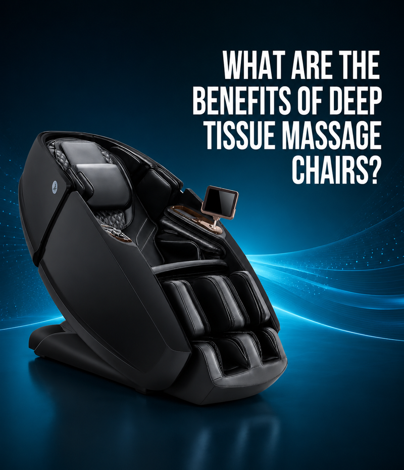 Deep tissue massage chair providing full-body pain relief, improving blood circulation, reducing muscle tension, supporting muscle recovery, and promoting relaxation with advanced massage features.