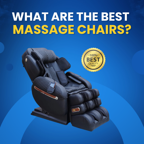 Modern massage chair with text ‘What Are the Best Massage Chairs of 2026?’ in a clean setting.