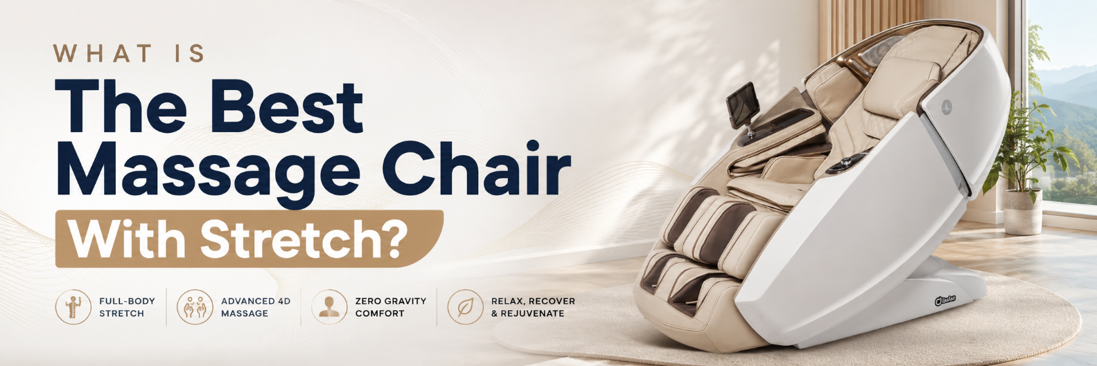 Best massage chair with stretch featuring a premium cream-colored full-body massage chair with advanced stretching technology.