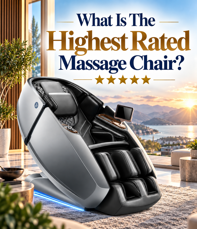 Premium silver massage chair displayed in a luxury setting for a highest-rated massage chair buying guide.