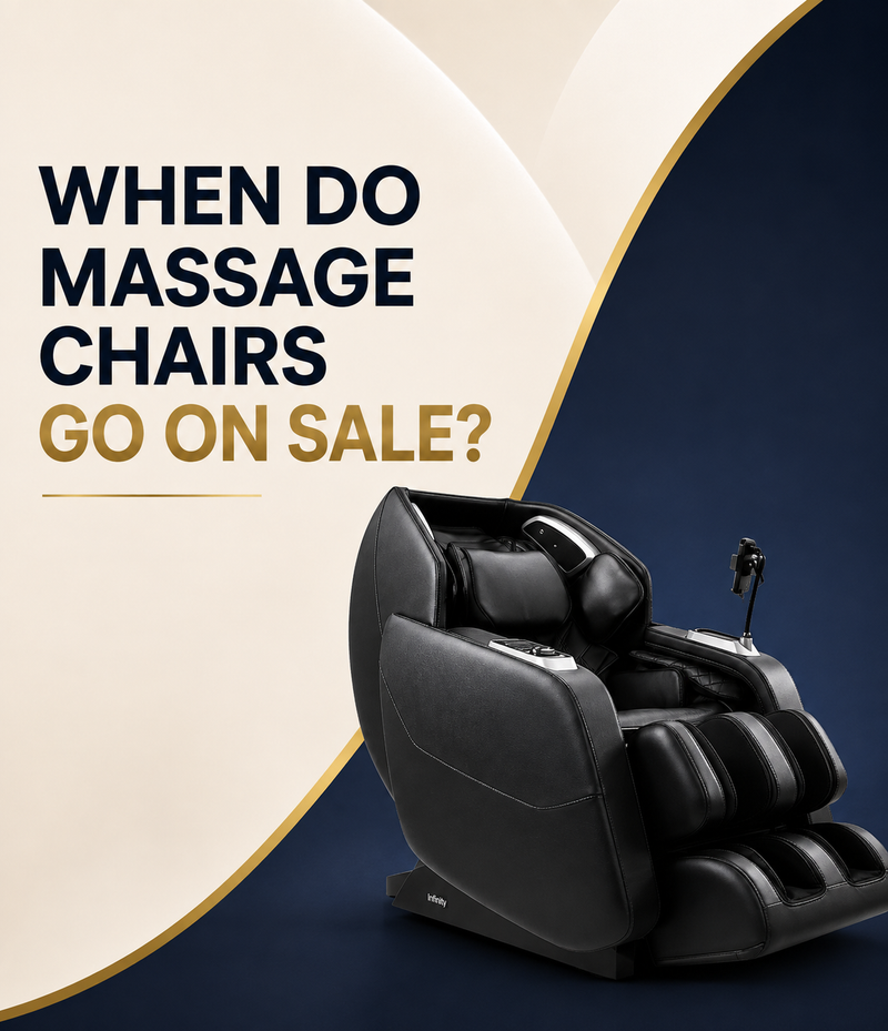 Luxury massage chairs highlighting the best times of year to save with holiday promotions, financing offers, and clearance events.