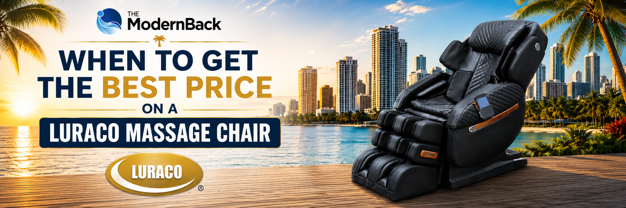 Customer exploring a premium Luraco massage chair during a seasonal showroom promotion to find the best time to buy.