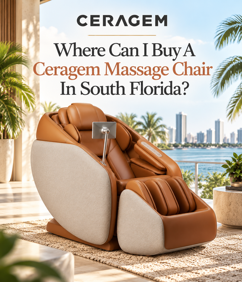 Ceragem Pause M10 massage chair in a bright South Florida-inspired waterfront home.