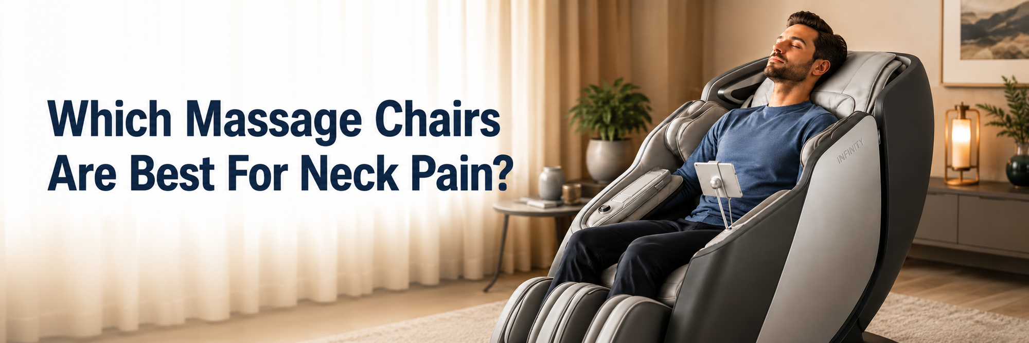 Best massage chairs for neck pain featuring the Infinity Sensation DualFlex, Daiwa Supreme Hybrid X, and Infinity Celebrity Elite.