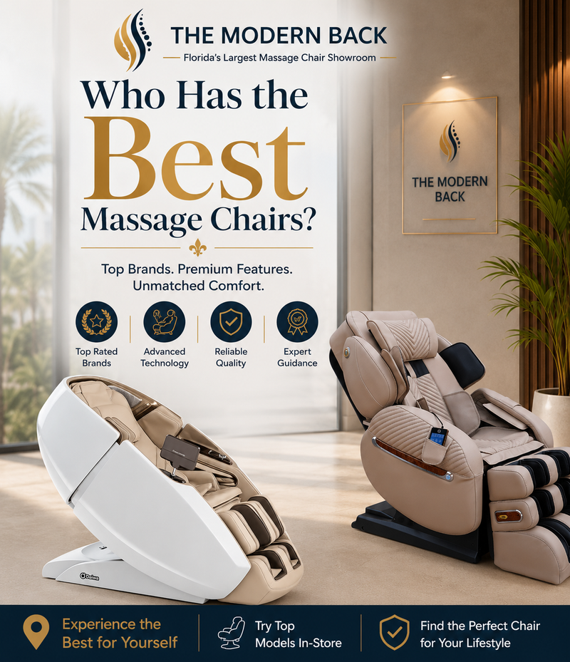 Who Has the Best Massage Chairs? Premium massage chair comparison featuring the Daiwa Supreme Hybrid and American-made Luraco i9 Max Special Edition at The Modern Back.