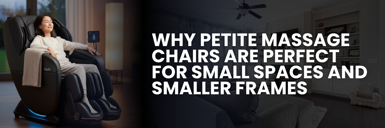 Petite massage chair in a modern living room, designed for smaller frames and compact spaces.