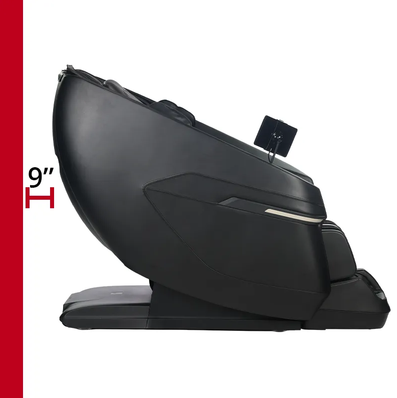 Kyota Zenyu M338 massage chair positioned close to a wall demonstrating its space-saving Zero Wall Technology as it reclines.