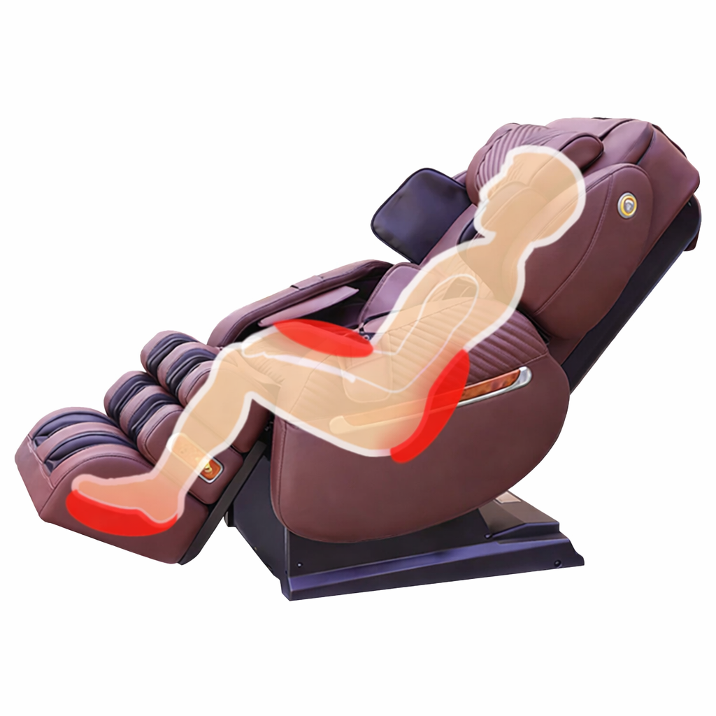 The Luraco i9 Max SE Massage Chair uses targeted heat therapy in the back, hands, and feet to relieve aching muscles and joints to promote relaxation.