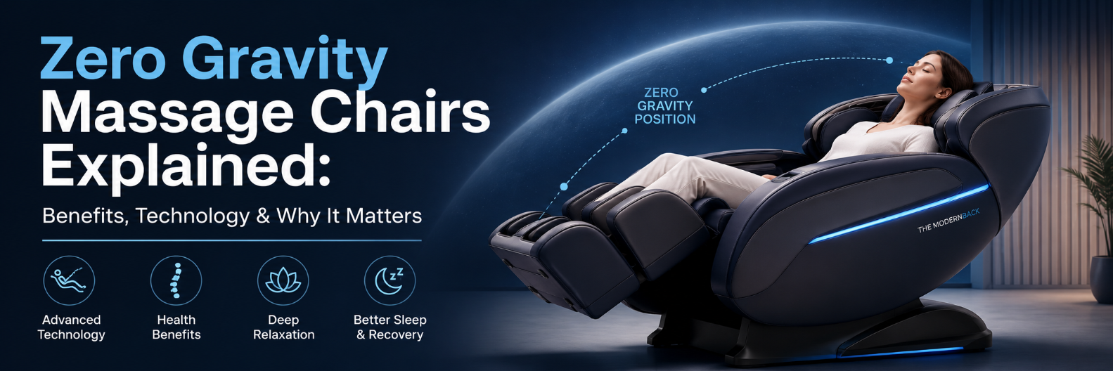Zero gravity massage chair in a reclined position illustrating the benefits and technology behind zero gravity massage chairs.